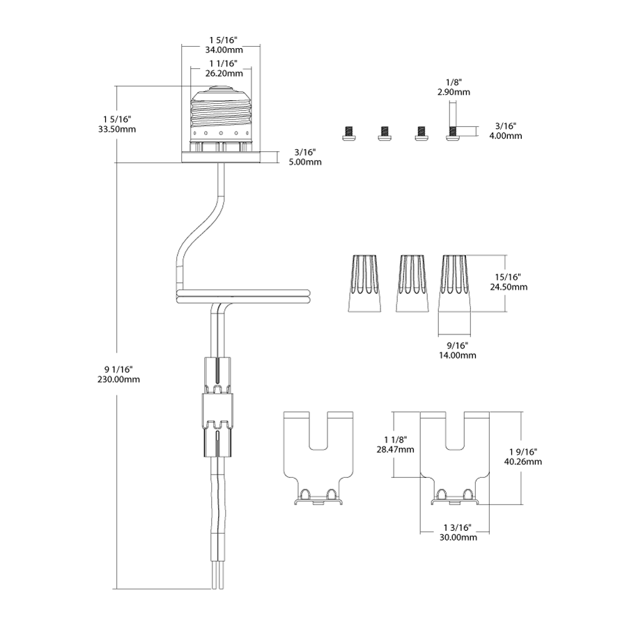 Dimension drawing of the RAB DSKFA6/PIR/ACC DSK34 6" PIR Disk Light E26 Base and Connector Accessoryshowing fixture dimensions and mounting measurements.