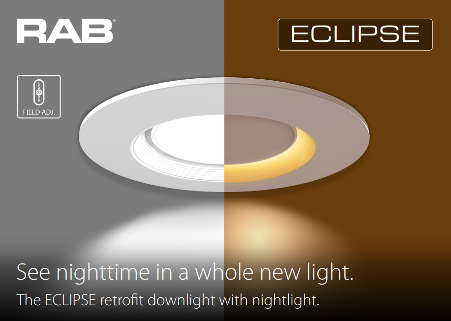 RAB ECLPS4 ECLIPSE 4in Recessed Retrofit Light with Night Light – 7.5W Main Light + 5W Night Light – 650 Lumens + 30 Lumens – 2700K–5000K – 120V – White Finish