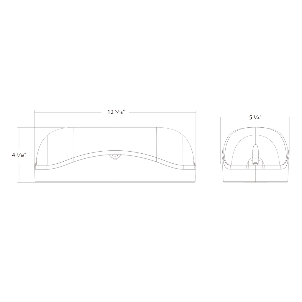 Dimension drawing of the RAB EMOUT Outdoor Emergency Light – White Housing – 120-277V – 400 Lumensshowing fixture dimensions and mounting measurements.