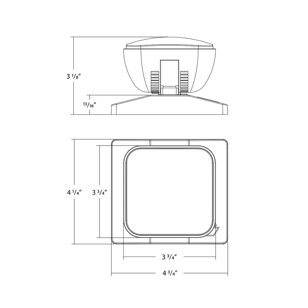 Dimension drawing of the RAB EREMOTE-1 EREMOTE Indoor Remote Head – Single Head – 3.6-15V – White Housing – 90 Lumensshowing fixture dimensions and mounting measurements.