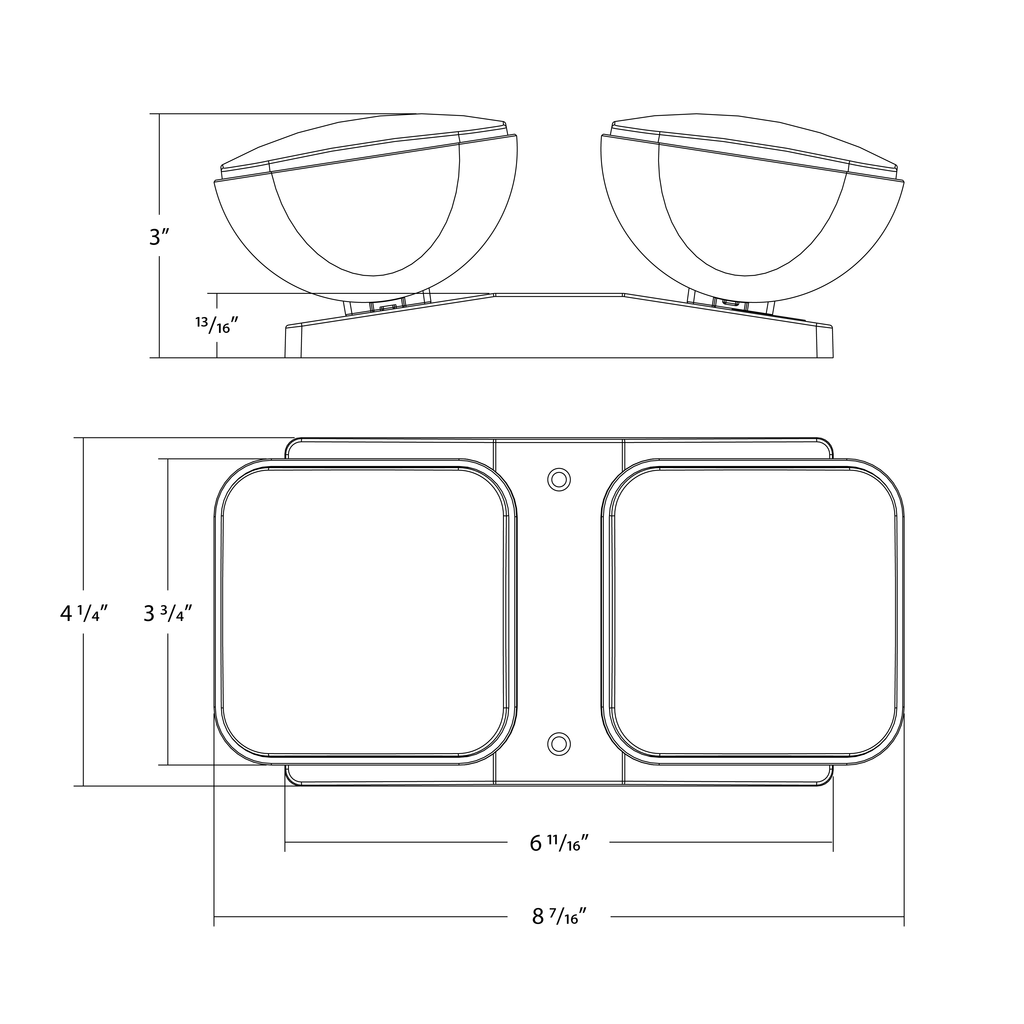 Dimension drawing of the RAB EREMOTE EREMOTE Indoor Remote Head – Dual Head – 3.6-15V – White Housing – 180 Lumensshowing fixture dimensions and mounting measurements.
