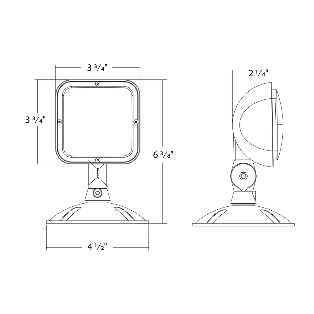 Dimension drawing of the RAB EREMOTEOUT-1 EREMOTE Outdoor Remote Head – Single Head – 3.6-15V – Gray Housing – 90 Lumensshowing fixture dimensions and mounting measurements.