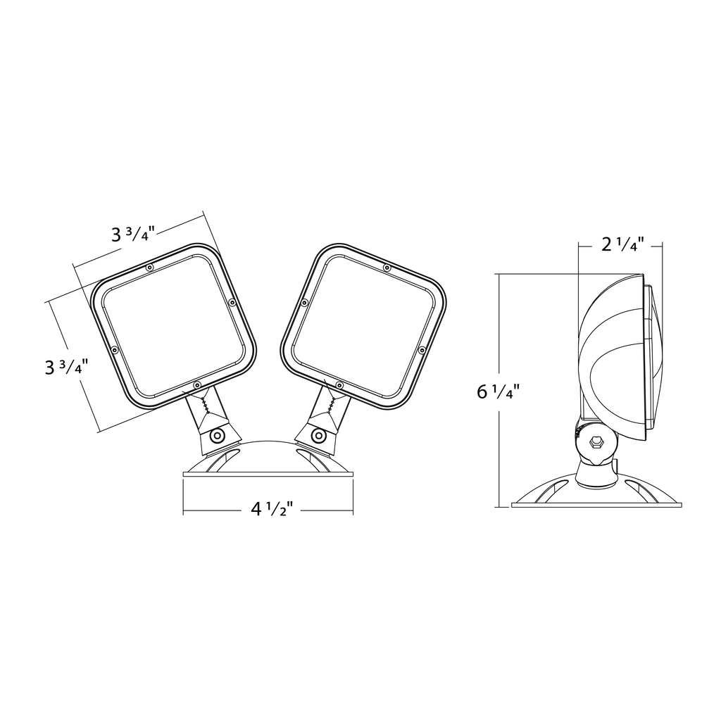 Dimension drawing of the RAB EREMOTEOUT EREMOTE Outdoor Remote Head – Dual Head – 3.6-15V – Gray Housing – 180 Lumensshowing fixture dimensions and mounting measurements.