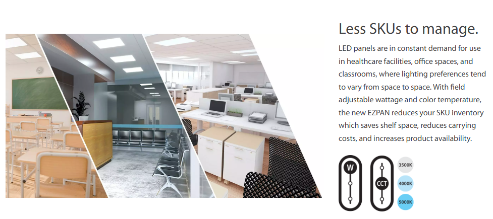 RAB EZP1X4/E 1x4 LED Panel Light with Emergency Battery Backup - 3013-4639 Lumens - 25W–40W Selectable Wattage - 120-277V - 0-10V Dimmable