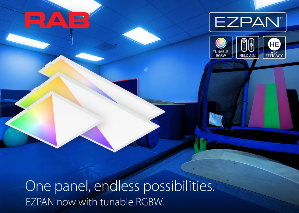 RAB EZP1X4/E 1x4 LED Panel Light with Emergency Battery Backup - 3013-4639 Lumens - 25W–40W Selectable Wattage - 120-277V - 0-10V Dimmable