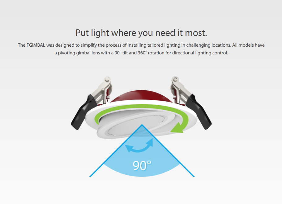 RAB FGIMBAL6 FGIMBAL 6 Inch Fire-Rated Gimbal Downlight – 14W – 38° Beam Angle – White Trim – 120V – Triac Dimmable – 1300 Lumens
