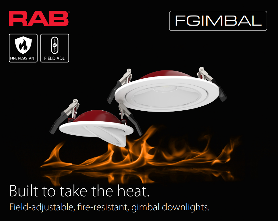 RAB FGIMBAL6 FGIMBAL 6 Inch Fire-Rated Gimbal Downlight – 14W – 38° Beam Angle – White Trim – 120V – Triac Dimmable – 1300 Lumens