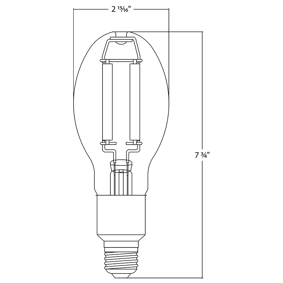 Dimension drawing of the RAB FHID-20-E26-850 FHID Filament HID LED Lamp – ED23.5 – 20W – 5000K – E26 Medium Base – CRI80 – 120-277V – 3600 Lumensshowing fixture dimensions and mounting measurements.