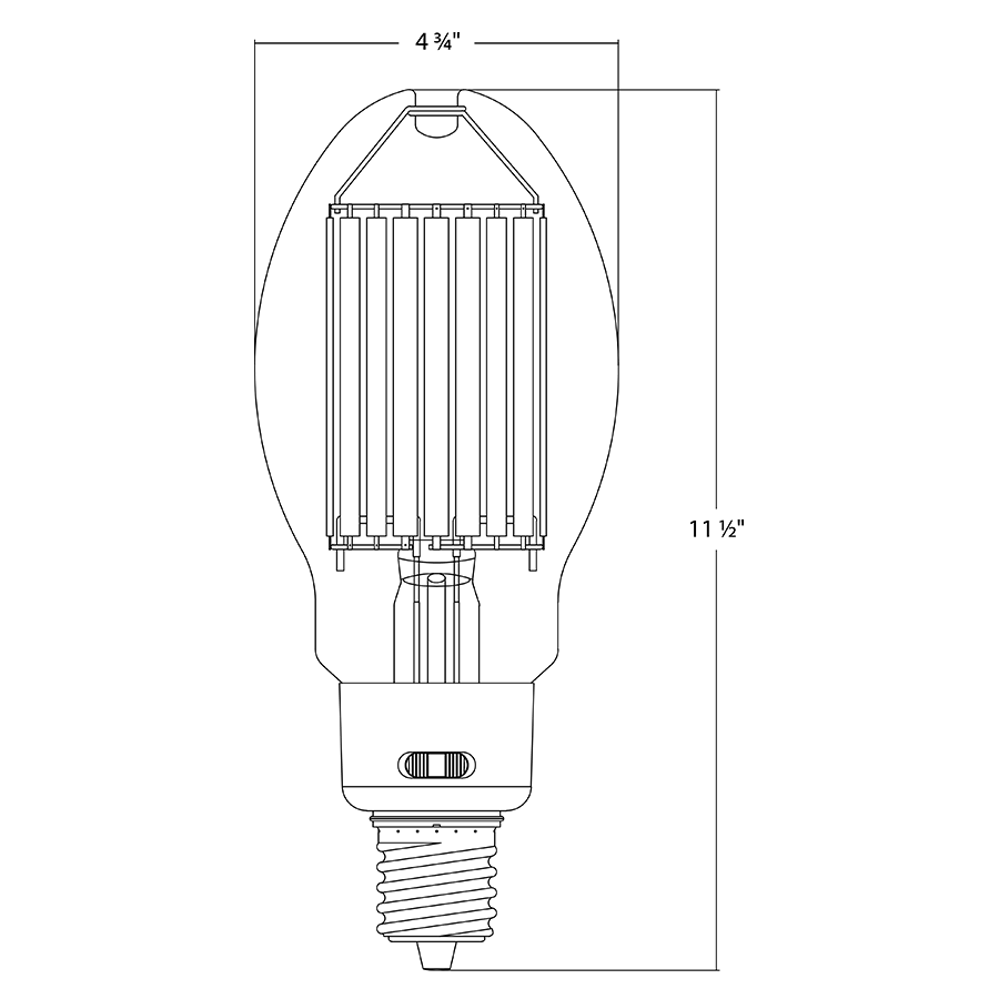 Dimension drawing of the RAB FHID-85S-EX39-850 FHID Filament HID LED Lamp – ED37 – Selectable 85W/68W/60W – 5000K – EX39 Mogul Base – CRI80 – Dimmable – 120-277V – 11700-16500 Lumensshowing fixture dimensions and mounting measurements.