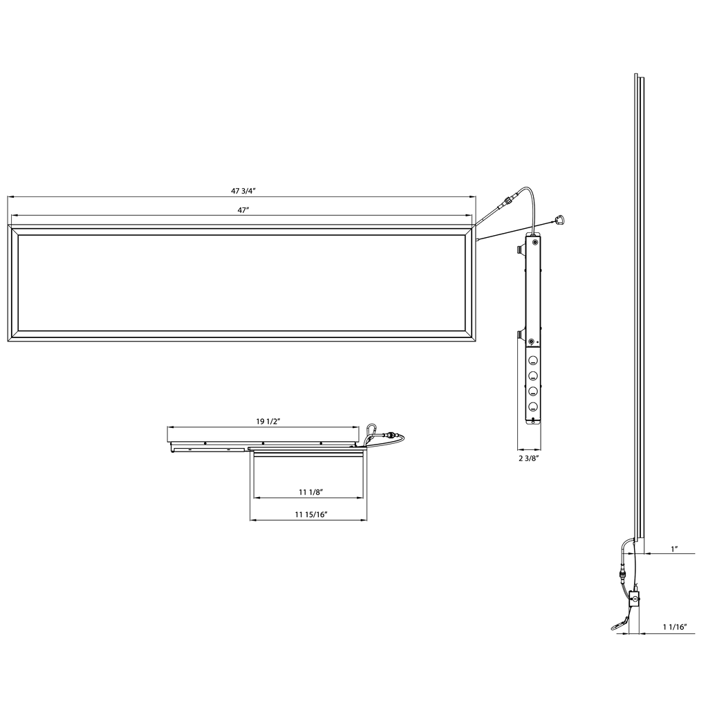 Dimension drawing of the RAB FR1X4/E LED Frame Light Panel with Emergency Battery Backup - 2649-4994 Lumens - 5 Power Selectable Wattage - 5CCT Selectable - 120-277Vshowing fixture dimensions and mounting measurements.