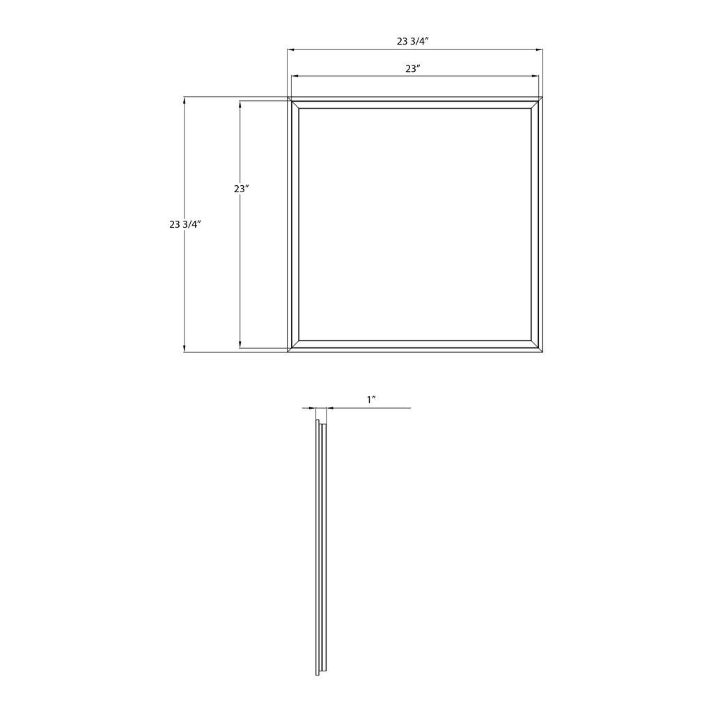 Dimension drawing of the RAB FR2X2 LED Frame Light Panel - 2637-5081 Lumens - 5 Power Selectable Wattage - 5CCT Selectable - 120-277Vshowing fixture dimensions and mounting measurements.