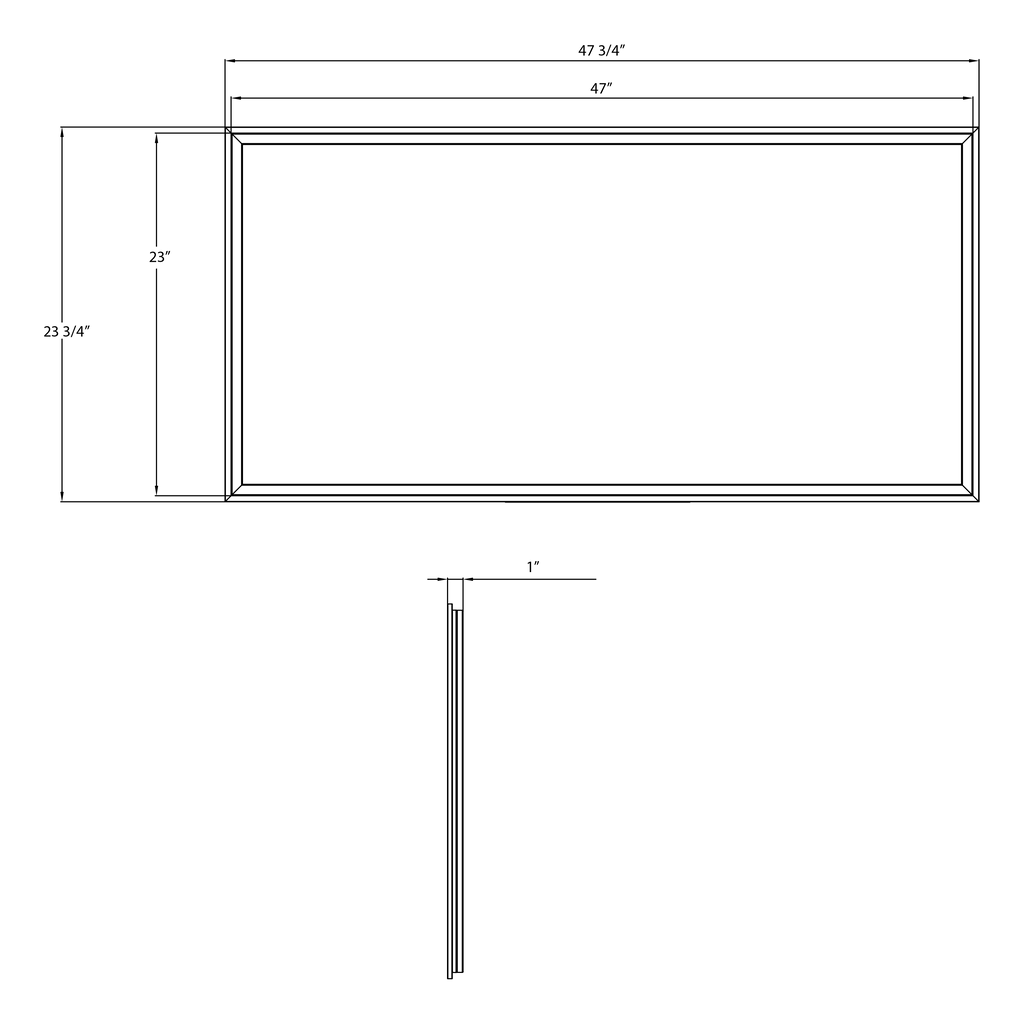 Dimension drawing of the RAB FR2X4 LED Frame Light Panel - 3764-6203 Lumens - 5 Power Selectable Wattage - 5CCT Selectable - 120-277Vshowing fixture dimensions and mounting measurements.