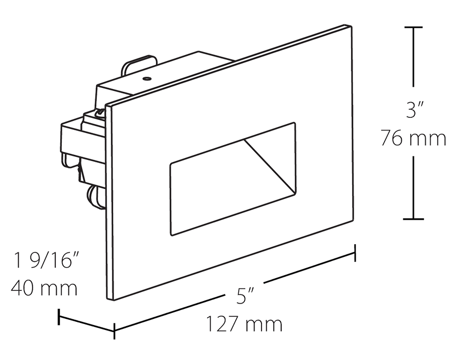 Dimension drawing of the RAB FSLEDH3NS/120 FSLED Horizontal Recessed LED Step Light – 3W – 4000K – 61 Lumens – 120V – Silver Finishshowing fixture dimensions and mounting measurements.