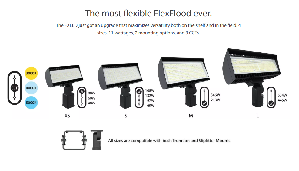 RAB FXLEDLSF/480 FXLED Field-Adjustable Large LED Flood Light – 445W/534W Selectable – 4000K/5000K Selectable – 61068-76501 Lumens – 480V – Slipfitter Mount – Bronze Finish