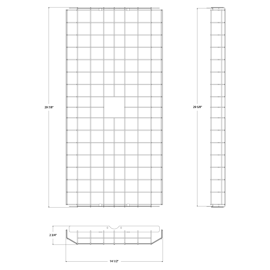 Dimension drawing of the RAB GDRBAY15L Wire Guard – RBAY15 Large Linear High Bayshowing fixture dimensions and mounting measurements.