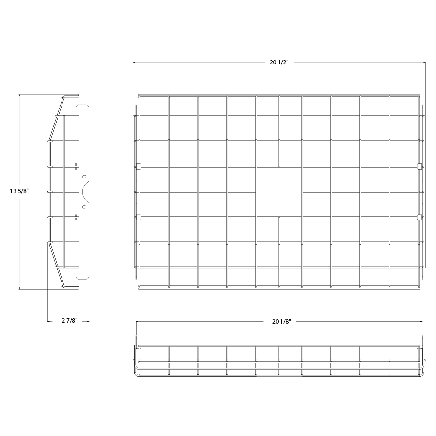 Dimension drawing of the RAB GDRBAY15M Wire Guard – RBAY15 Medium Linear High Bayshowing fixture dimensions and mounting measurements.