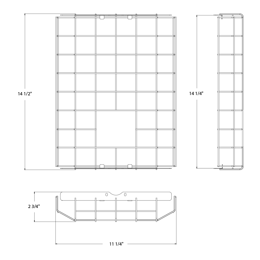 Dimension drawing of the RAB GDRBAY15S Wire Guard – RBAY15 Small Linear High Bayshowing fixture dimensions and mounting measurements.
