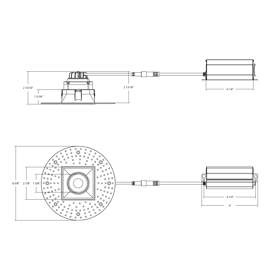Dimension drawing of the RAB GR3STLB 3in Adjustable Trimless Recessed Light – 9W – 750 Lumens – 2700K–5000K – 120V – Square – Black Finish – 90+ CRIshowing fixture dimensions and mounting measurements.