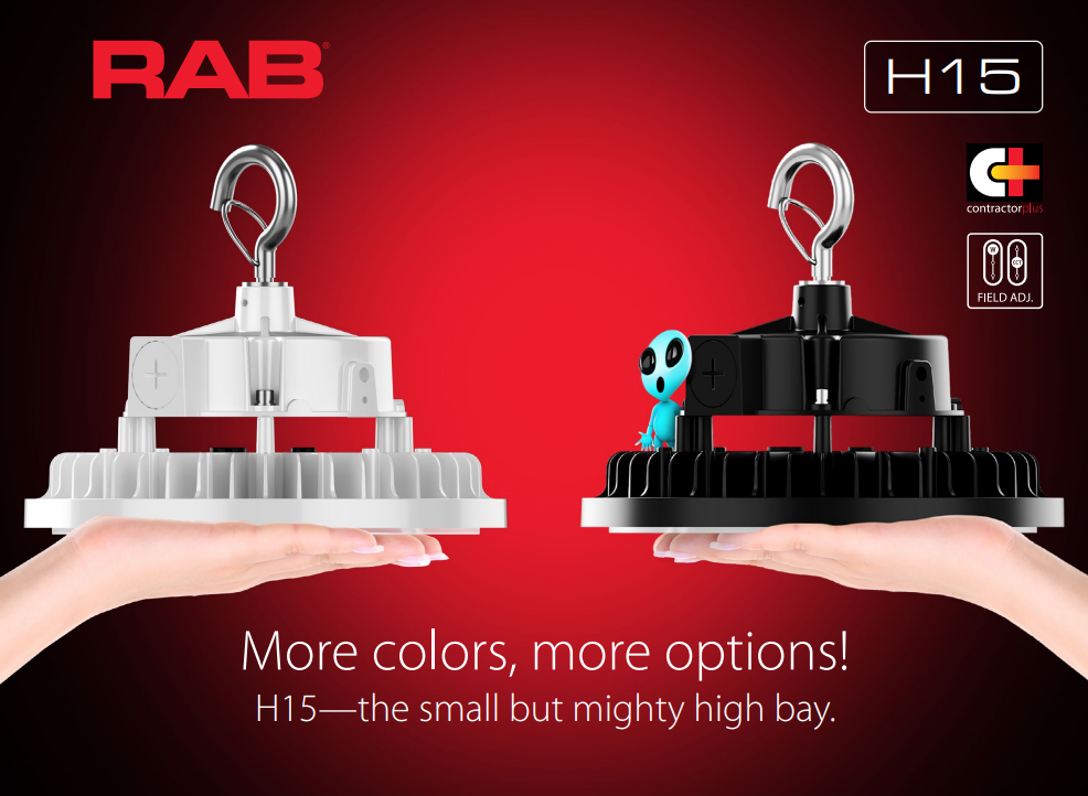 RAB H15XLB H15XL LED UFO High Bay Light – Selectable 150W/200W/240W – Selectable 3000K/4000K/5000K – 22427-35618 Lumens – 120-277V – Black Finish