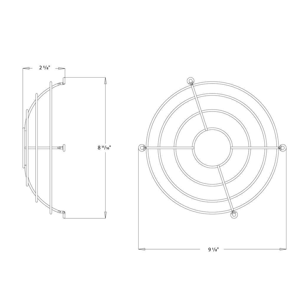 Dimension drawing of the RAB H15B-WG H15 Wire Guard Accessory – Black Finish – For H15 LED UFO High Bay Lightsshowing fixture dimensions and mounting measurements.
