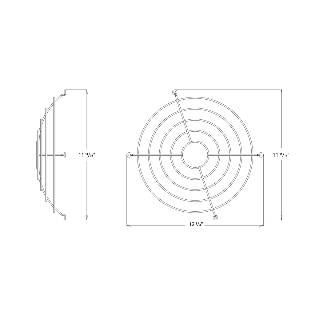 Dimension drawing of the RAB H15XL-WG H15XL Wire Guard Accessory – White Finish – For H15XL LED UFO High Bay Lightsshowing fixture dimensions and mounting measurements.