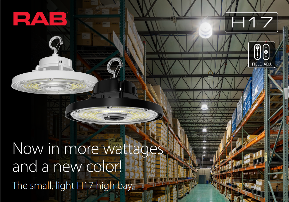 RAB H17XXLB/480/6CPT4 H17XXL LED UFO High Bay Light – Selectable 300W/400W/500W – Selectable 3000K/4000K/5000K – 48951-78763 Lumens – 480V – 6ft Cord with L8-20P Twist Lock Plug – Black Finish