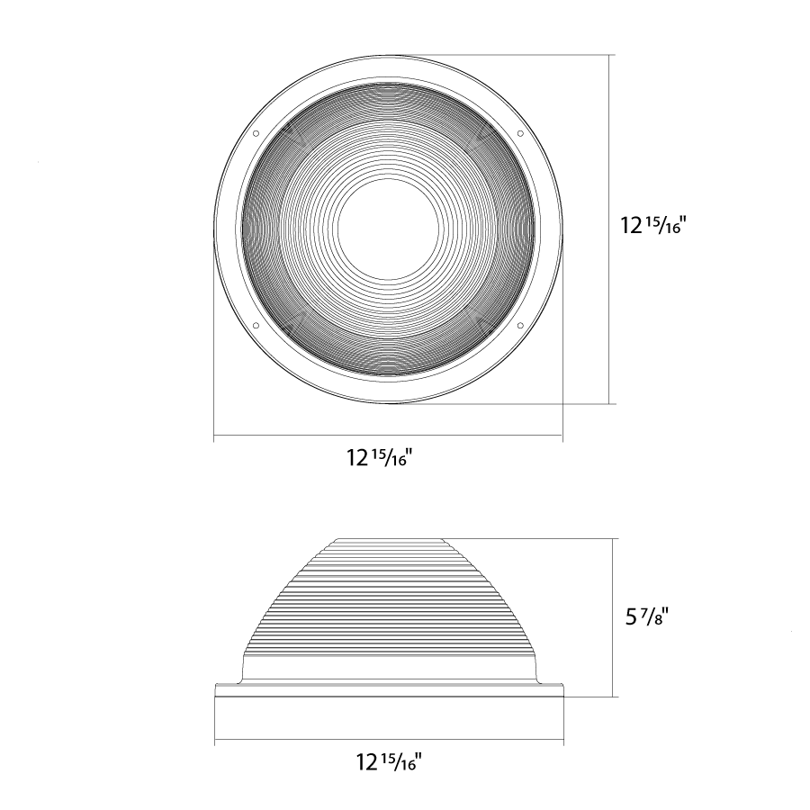 Dimension drawing of the RAB H17XL-DDL H17XL Dome Drop Lens Accessory – Clear Lens – For H17XL LED UFO High Bay Lightsshowing fixture dimensions and mounting measurements.