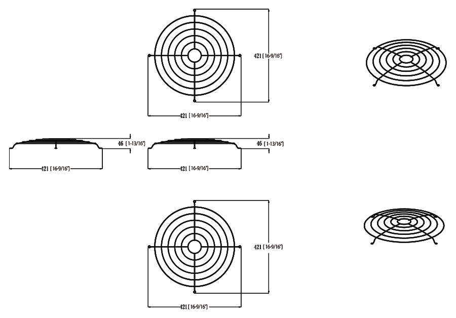 Dimension drawing of the RAB H17XXLB-WG H17XXL Wire Guard Accessory – Black Finish – For H17XXL LED UFO High Bay Lightsshowing fixture dimensions and mounting measurements.