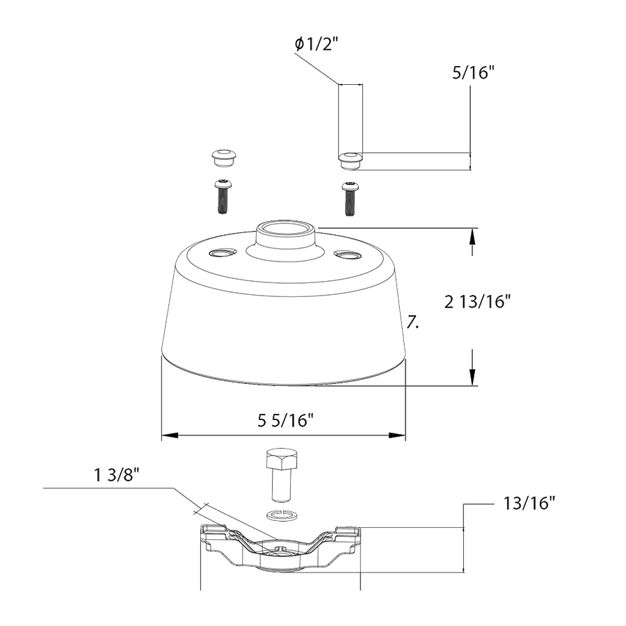 Dimension drawing of the RAB H22 PM KIT H22 Pendant Mount Kit – White Finish – For H22 LED UFO High Bay Lightsshowing fixture dimensions and mounting measurements.