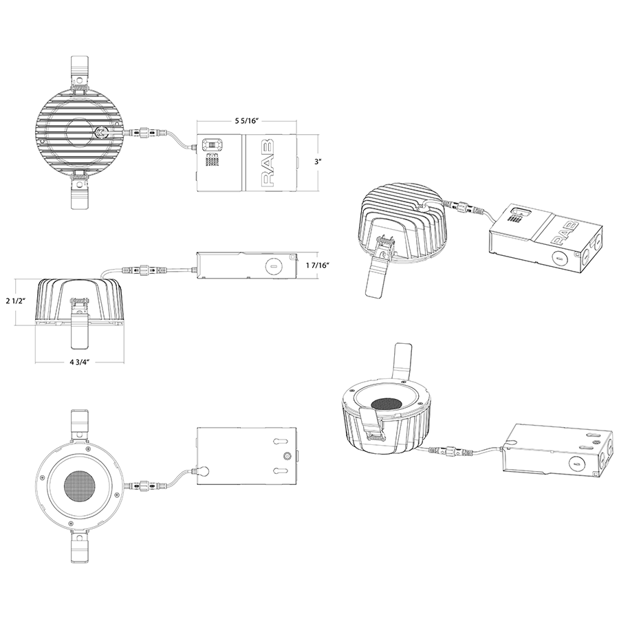 Dimension drawing of the RAB HA6 HALED Gen 2 6in Recessed Light Module – 18W – 1650–1800 Lumens – 2700K–5000K – 120V – Round – 90+ CRIshowing fixture dimensions and mounting measurements.