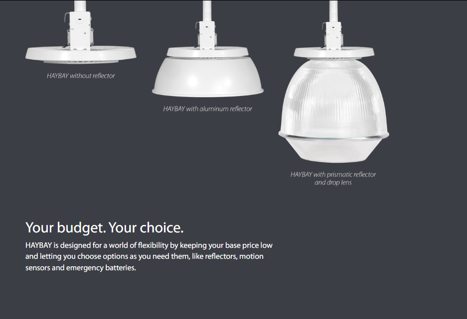 RAB HAYBAY100/D10/E2 HAYBAY High Bay – 100W – 5000K – 15509 Lumens – 120-277V – 0-10V Dimmable – Emergency Battery Backup – White Finish