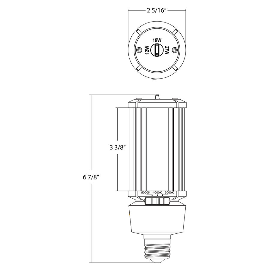 RAB HIDFA-27S-E26-8CCT-BYP Post Top LED Retrofit Lamp – Type B Bypass – Selectable 12W/18W/27W – Selectable 3000K/4000K/5000K – E26 Medium Base – 120-277V – 1740-3915 Lumens