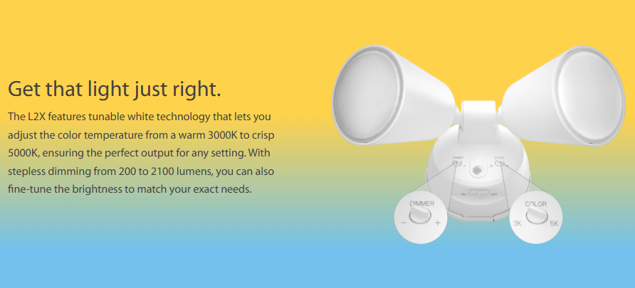 RAB L2X LUMINATOR Dual Head Flood Light – 20W – Selectable 3000K/4000K/5000K – 2000-2094 Lumens – 120V – No PIR Sensor – Bronze Finish