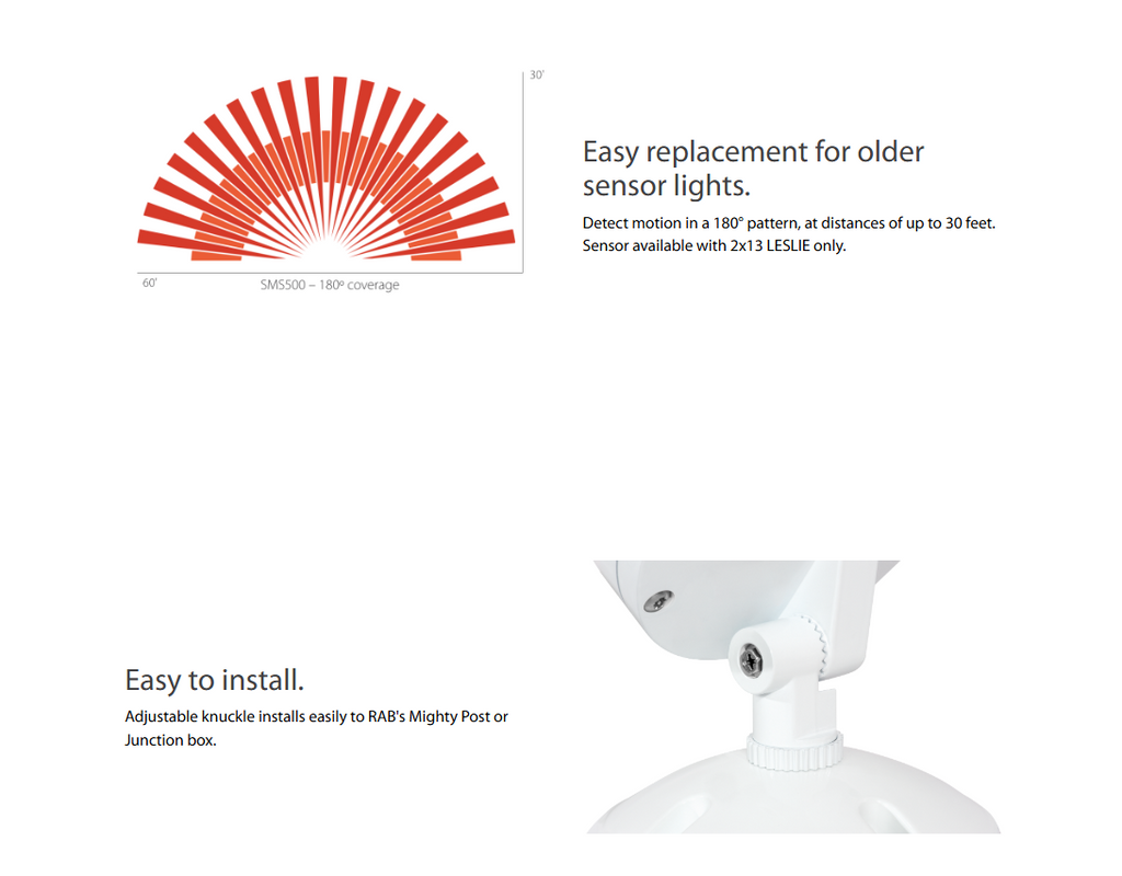 RAB LES13NW LESLIE Bullet Flood Light – 13W – 4000K – 1347 Lumens – 120V – 80 CRI – White Finish