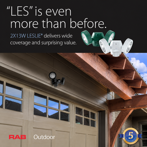RAB SMSLES2X13Y LESLIE SMS Dual Head Bullet Flood Light – 26W – 3000K – 2538 Lumens – 120V – 80 CRI – Bronze Finish