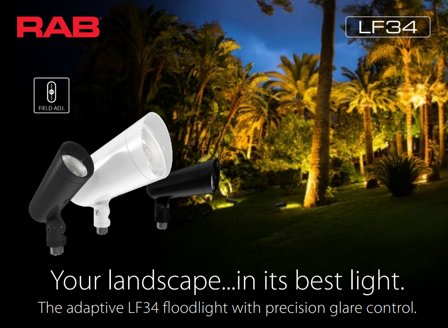 RAB LF34SB L34 CCT-Adjustable Landscape Light – Small – 8W – Selectable 2700K/3000K/3500K/4000K/5000K – 995-1043 Lumens – 120V – Black Finish