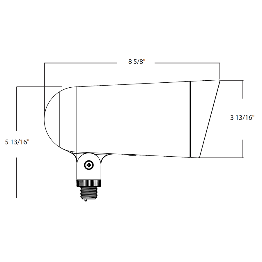 Dimension drawing of the RAB LF34L L34 CCT-Adjustable Landscape Light – Large – 33W – Selectable 2700K/3000K/3500K/4000K/5000K – 4026-4408 Lumens – 120V – Bronze Finishshowing fixture dimensions and mounting measurements.