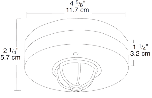 Dimension drawing of the RAB LOS2500/277 Ceiling Occupancy Sensor – 1500W – 277V – White Finishshowing fixture dimensions and mounting measurements.