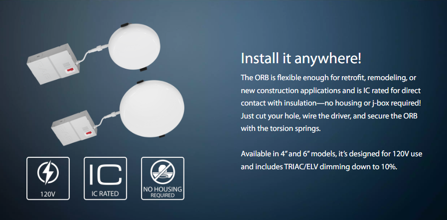 RAB ORB4 ORB 4 Inch Frameless Recessed Downlight – 9W – 5-CCT Selectable – Round – White Finish – Triac Dimmable – 120V – 750 Lumens