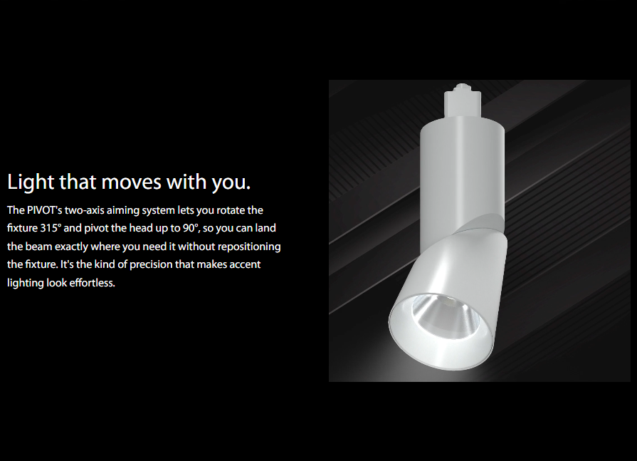 RAB PIVOTS24D PIVOT Track Light – Small – 8W – Selectable 3000K/4000K/5000K – 748-807 Lumens – 120V – 24° Beam Angle – White Finish