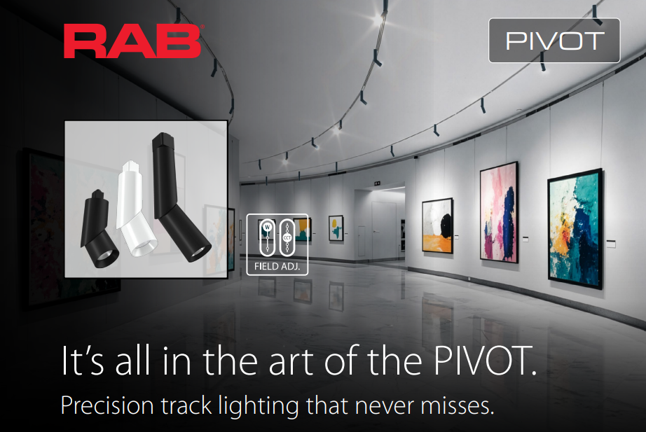 RAB PIVOTS24D PIVOT Track Light – Small – 8W – Selectable 3000K/4000K/5000K – 748-807 Lumens – 120V – 24° Beam Angle – White Finish