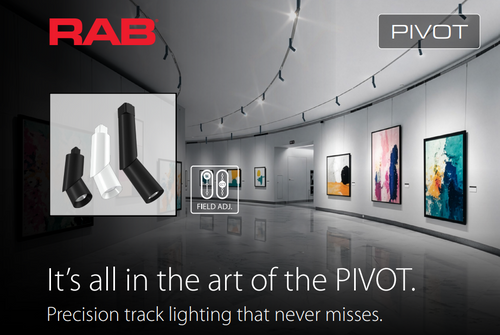 RAB PIVOTL24DB PIVOT Track Light – Large – Selectable 10W/15W/20W – Selectable 2700K/3000K/3500K/4000K/5000K – 872-1765 Lumens – 120V – 24° Beam Angle – Black Finish