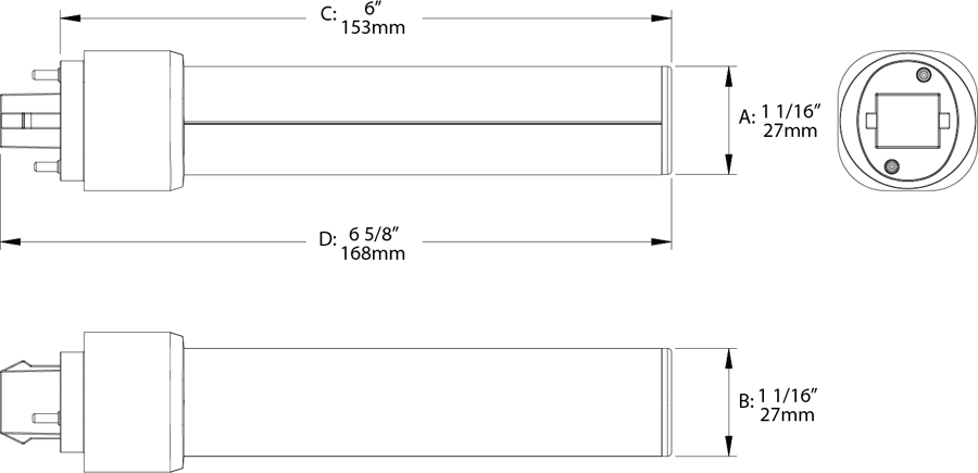 RAB PLC-9-H-840-BYP Horizontal LED Lamp – Type B Bypass – 9W – 4000K – G24D Base – 1000 Lumens