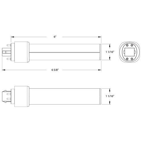 Dimension drawing of the RAB PLC-9-H-850-DIR PLC Horizontal LED Lamp – Type A Ballast Compatible – 9W – 5000K – G24Q Base – 1000 Lumensshowing fixture dimensions and mounting measurements.