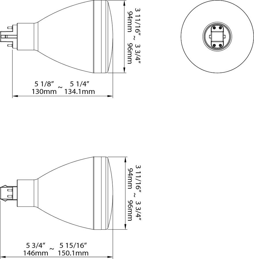 Dimension drawing of the RAB PLT-16-V-850-DIR PLT Vertical LED Lamp – Type A Ballast Compatible – 16W – 5000K – G24Q Base – 1850 Lumensshowing fixture dimensions and mounting measurements.