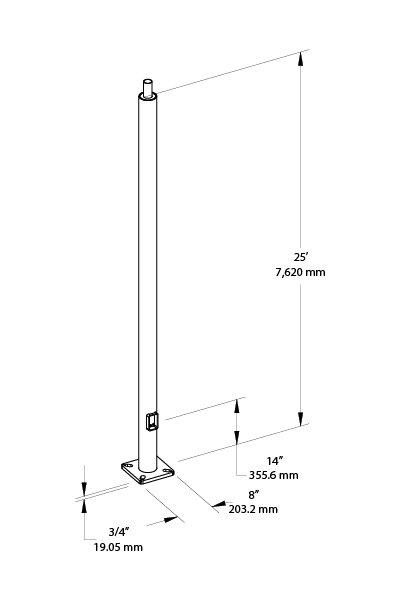 RAB PR4-11-25WT 25 Ft Round Steel Light Pole – 4 In Diameter – 11 Gauge – Welded Tenon – Square Base