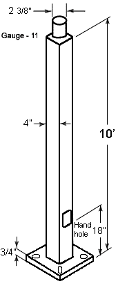 RAB PS4-11-10WT 10 Ft Square Steel Light Pole – 4 In Square – 11 Gauge – Welded Tenon – Square Base