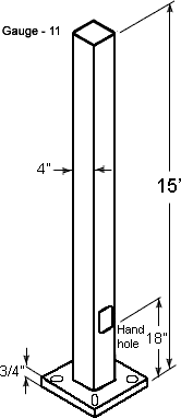 RAB PS4-11-15D2 15 Ft Square Steel Light Pole – 4 In Square – 11 Gauge – Drilled Two Sides – Square Base