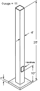 RAB PS4-11-25D2 25 Ft Square Steel Light Pole – 4 In Square – 11 Gauge – Drilled Two Sides – Square Base