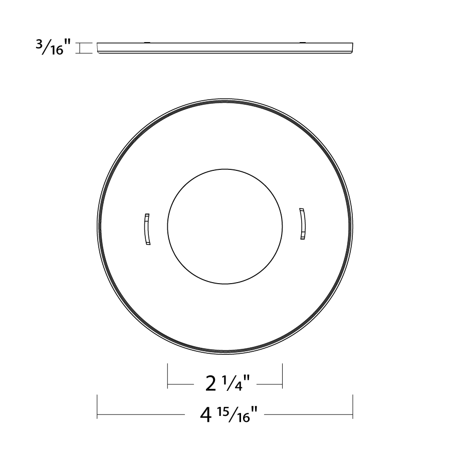 Dimension drawing of the RAB PUCK34-TRIM-RD-BZ PUCK34 Round Trim – Bronze Finishshowing fixture dimensions and mounting measurements.